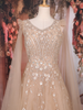 Beige Sequins and Beads Embroidered Design Net Gown