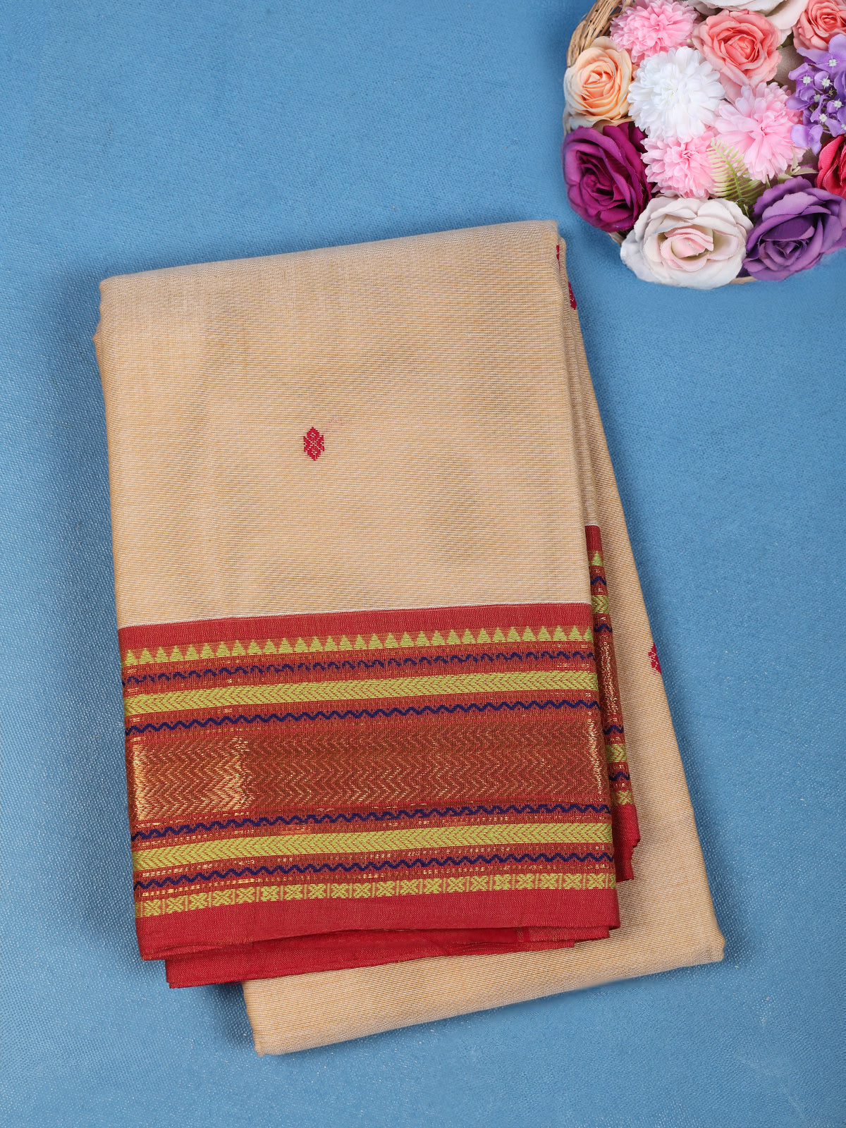 Beige Solid Design Pure Cotton Saree