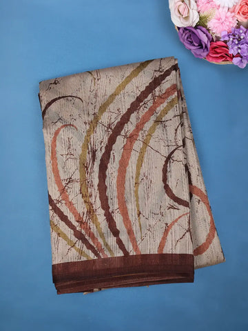 Beige Abstract Designed Fancy Cotton Saree - Diadem