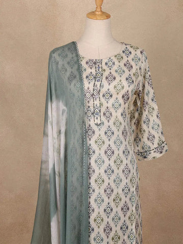 Beige Cotton Linen Abstract Printed Salwar Suit - Diadem