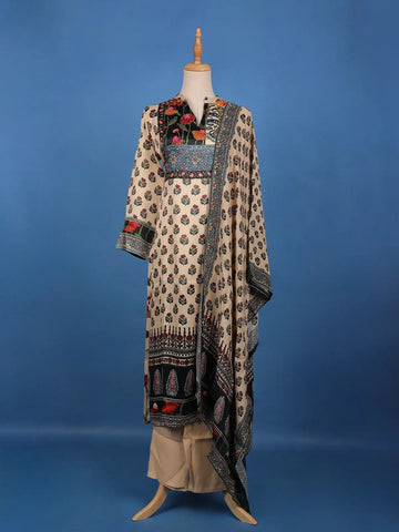 Beige Floral Printed Rayon Kurti - Diadem