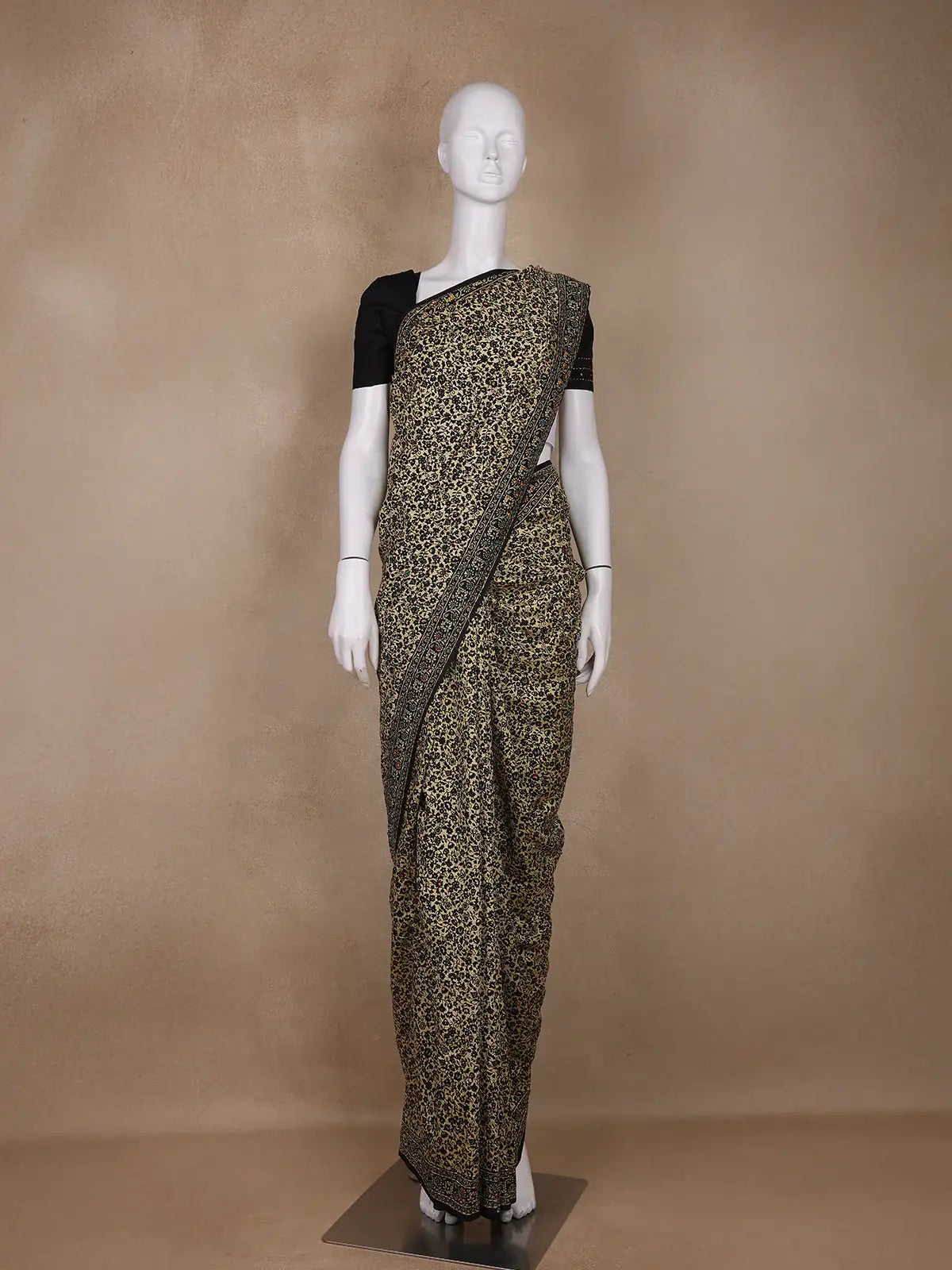 Beige Floral Designed Chanderi Cotton Saree - Diadem