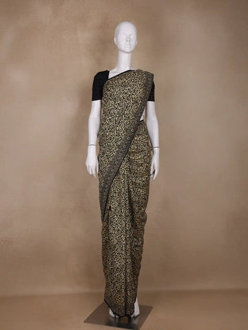 Beige Floral Designed Chanderi Cotton Saree - Diadem