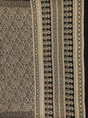 Beige Floral Designed Chanderi Cotton Saree - Diadem