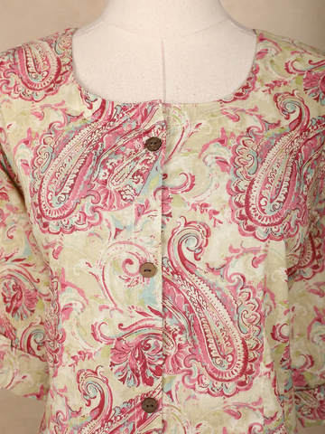 Beige Floral Designed Cotton Salwar Suit - Diadem