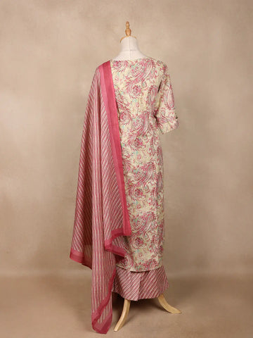 Beige Floral Designed Cotton Salwar Suit - Diadem