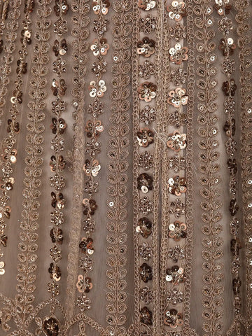 Beige Floral Embroidery Net Bridal Pakistani Lehenga - Diadem