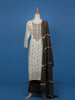 Beige Ikat Embroidered Salwar Suit with Brown Tie-Dye Dupatta - Diadem