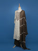Beige Ikat Embroidered Salwar Suit with Brown Tie-Dye Dupatta - Diadem
