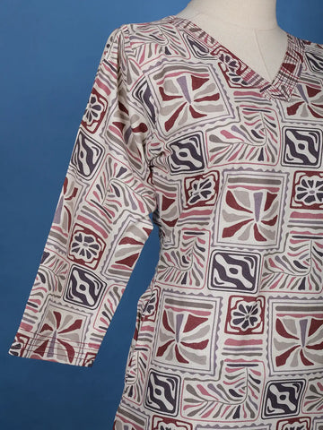 Beige Multicolor Geometric Printed Cotton Straight Cut Salwar Suit Set - Diadem