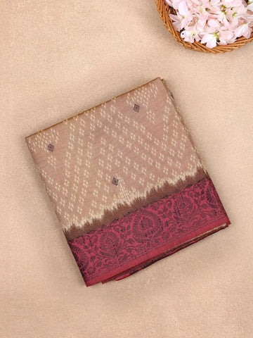 Beige Semi Tussar Silk Saree with Ikat Design - Diadem