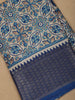 Beige with Blue Geometric and Floral Printed Cotton Saree - Diadem