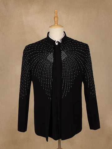 Black Bead Embroidery Velvet Men's Suit - Diadem