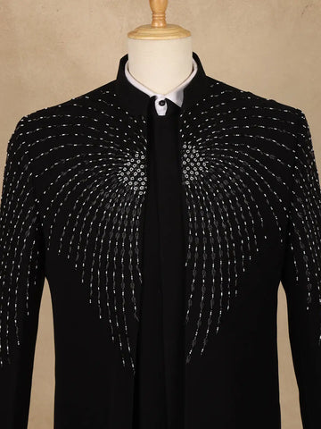 Black Bead Embroidery Velvet Men's Suit - Diadem