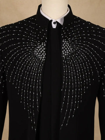 Black Bead Embroidery Velvet Men's Suit - Diadem