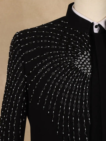 Black Bead Embroidery Velvet Men's Suit - Diadem