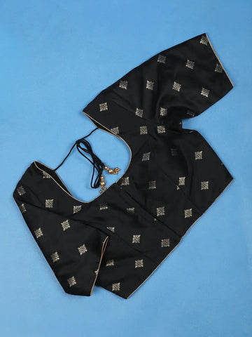 Black Butta Design Silk Readymade Blouse - Diadem
