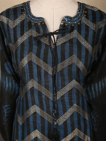 Black Chevron Design Cotton Straight Cut Salwar Suit - Diadem