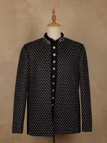 Black Diamond Motif Embroidered Viscose Men's Suit - Diadem