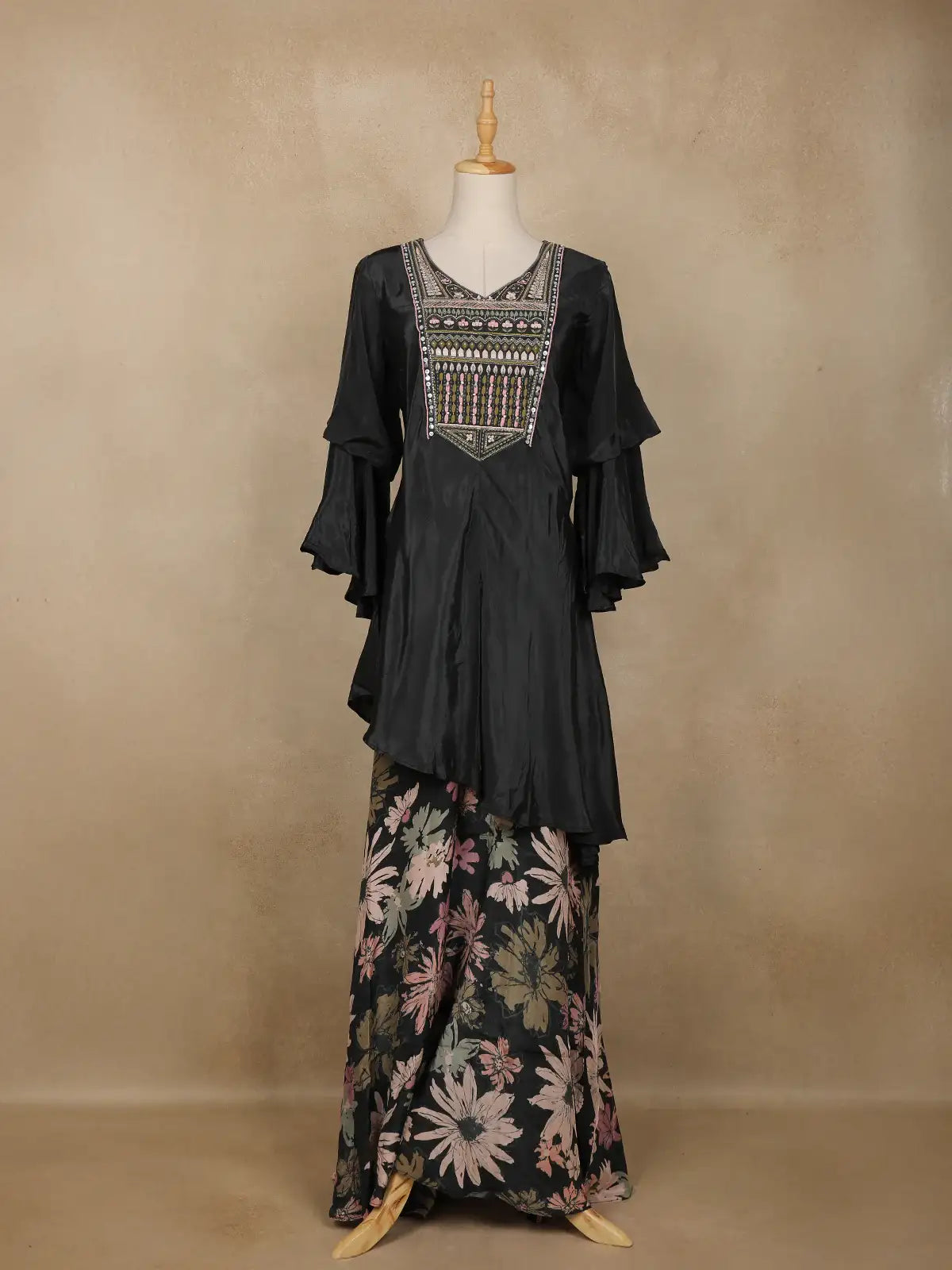 Black Embellished Design Crepe Palazzo Salwar Suit