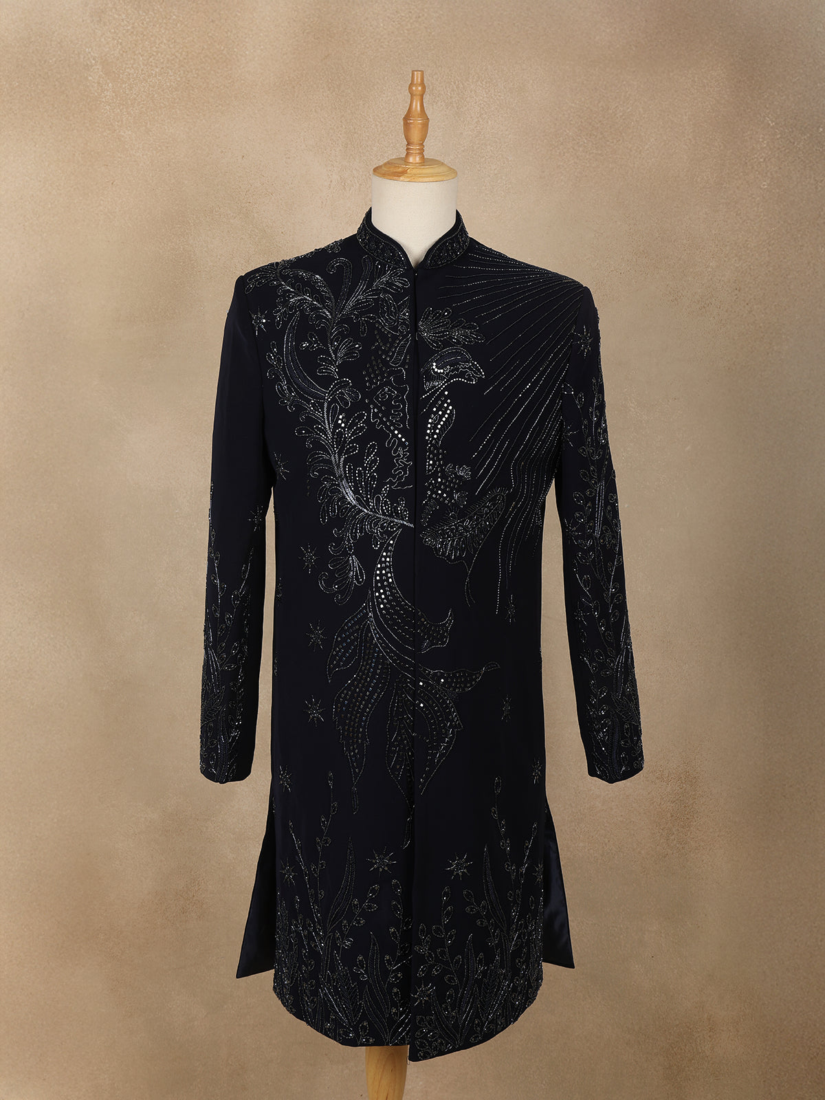 Black Embroidered Design Jacquard Indo-Western Sherwani