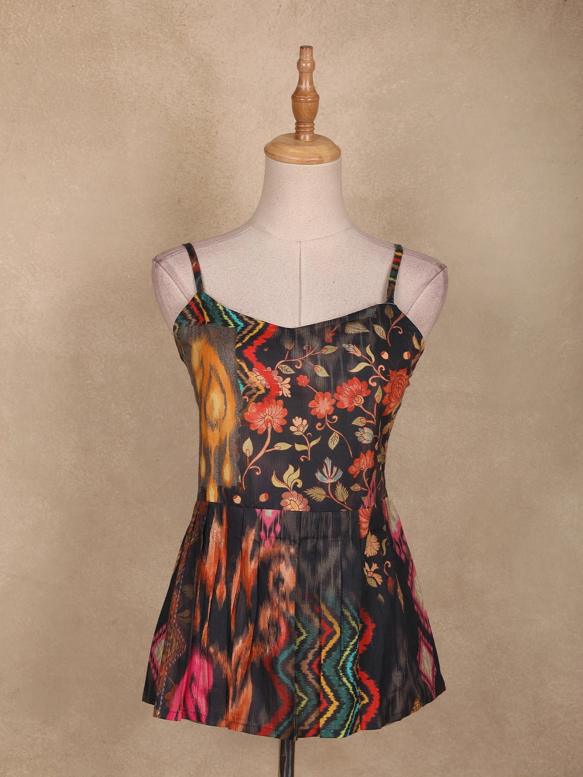 Black Floral Design Cotton Top
