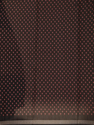 Black Floral Design Striped Border Cotton Saree - Diadem