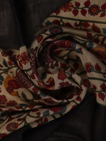 Black Floral Design Striped Border Cotton Saree - Diadem