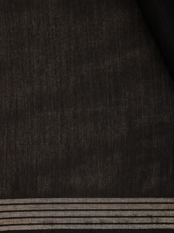 Black Floral Design Striped Border Cotton Saree - Diadem