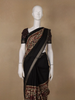 Black Floral Design Striped Border Cotton Saree - Diadem