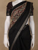 Black Floral Design Striped Border Cotton Saree - Diadem