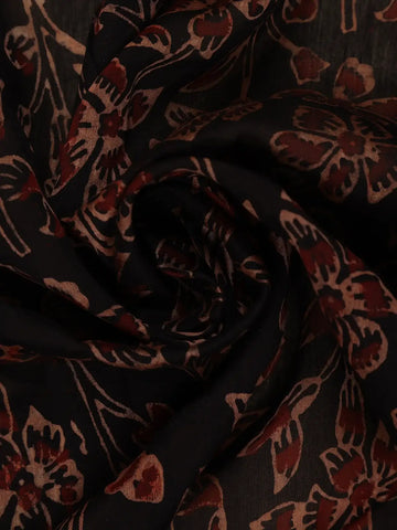 Black Floral Designed Cotton Saree - Diadem