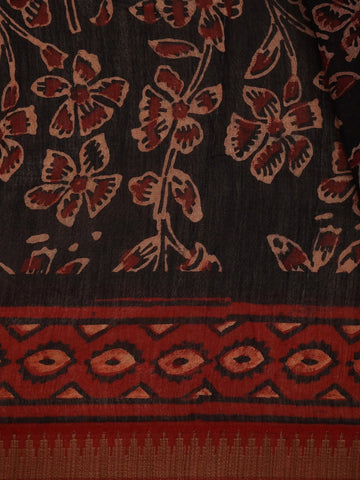 Black Floral Designed Cotton Saree - Diadem