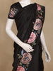 Black Floral Embroidered Design Tussar Silk Saree