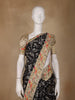 Black Floral Embroidered Tussar Silk Saree - Diadem