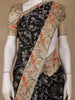 Black Floral Embroidered Tussar Silk Saree - Diadem