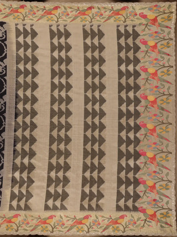 Black Floral Embroidered Tussar Silk Saree - Diadem