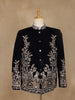 Navy Blue Floral Embroidered Velvet Men's Suit - Diadem