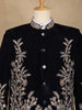 Navy Blue Floral Embroidered Velvet Men's Suit - Diadem