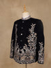 Navy Blue Floral Embroidered Velvet Men's Suit - Diadem
