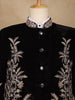 Black Floral Embroidered Velvet Men's Suit - Diadem