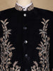 Navy Blue Floral Embroidered Velvet Men's Suit - Diadem