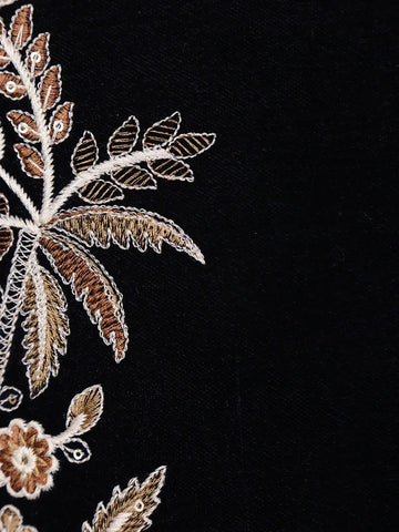 Navy Blue Floral Embroidered Velvet Men's Suit - Diadem