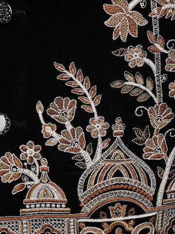 Black Floral Embroidered Velvet Men's Suit - Diadem