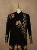 Black Floral Embroidered Viscose Sherwani Suit - Diadem