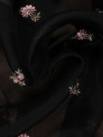 Black Floral Embroidery Organza Saree - Diadem