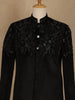 Black Floral Motif Design Viscose Men's Suit - Diadem