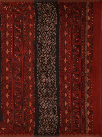 Black Floral Printed Cotton Saree - Diadem