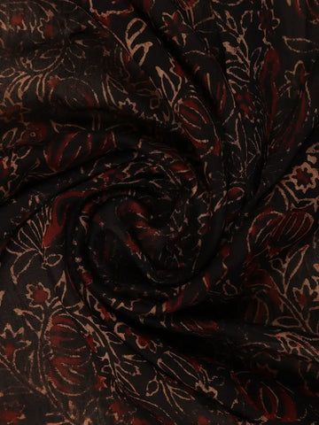 Black Floral Printed Cotton Saree - Diadem