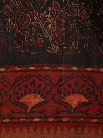 Black Floral Printed Cotton Saree - Diadem